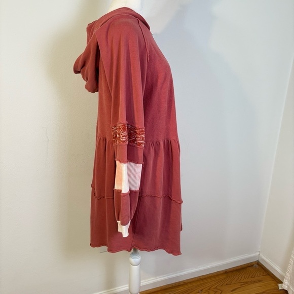 POL Boho Multimedia Tiered Tie Dye Inset Zip Tunic Hooded Jacket Hoodie BWT845 S - Picture 8 of 16